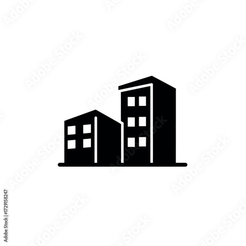 Silhouette of Two Buildings Apartment and Office Block.