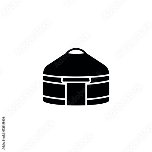 Traditional nomadic yurt dwelling black silhouette icon.