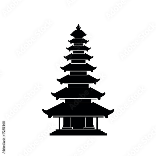 Traditional Balinese Meru Temple Silhouette Icon.
