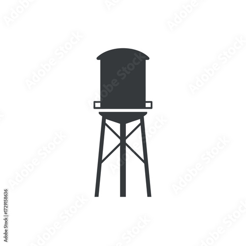 Water tower silhouette stands tall against a plain white background.