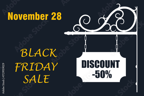 Bold promotional banner for Black Friday 2025 with sale announcement and date November 28 on a dark background.