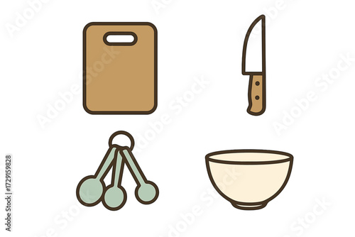 Essential kitchen cooking tools and utensils for food preparation, culinary activities, and everyday home cooking tasks