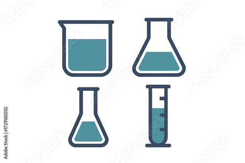 Collection of essential laboratory glassware including beakers, flasks, and a graduated cylinder for scientific research