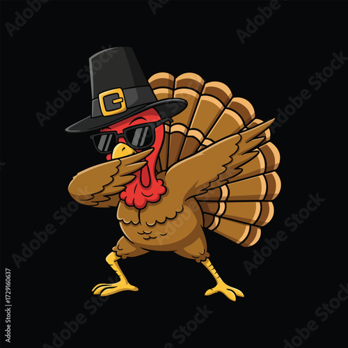 Thanksgiving dubbing turkey illustration style black background