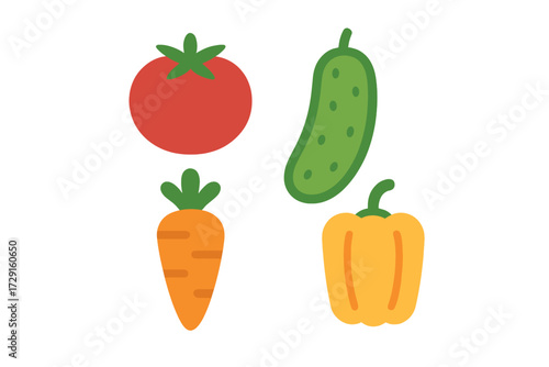 Assortment of fresh garden vegetables including tomato, cucumber, carrot, and bell pepper for healthy eating