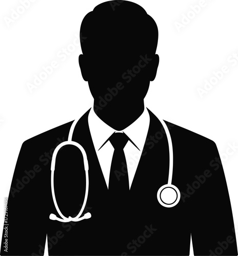 Black doctor silhouette with stethoscope medical
