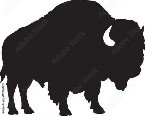 Majestic American Bison Silhouette Illustration of a Wild Animal in Black