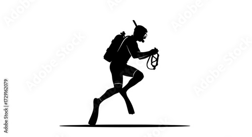 Dynamic diver silhouette preparing for underwater adventure, capturing the thrill of exploration