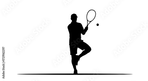 Dynamic tennis player in silhouette striking a powerful serve with focused intensity and athletic grace