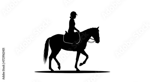 Elegant silhouette of a woman gracefully riding a horse, capturing equestrian sport and leisure.