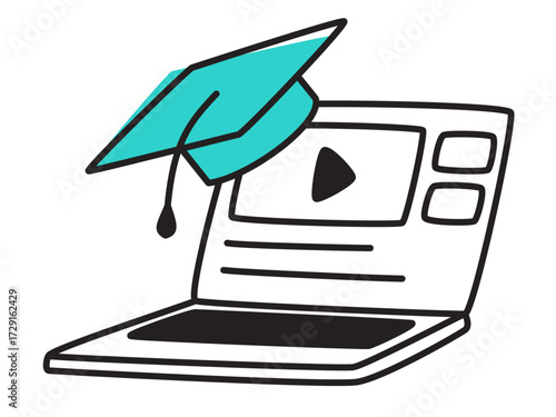 Online education with graduation cap and video lesson