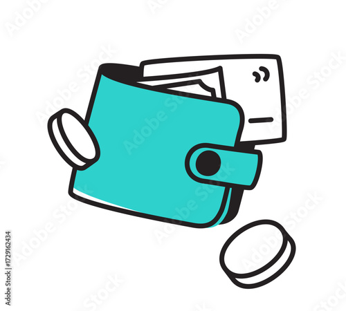 Wallet with bank card, banknote and coins