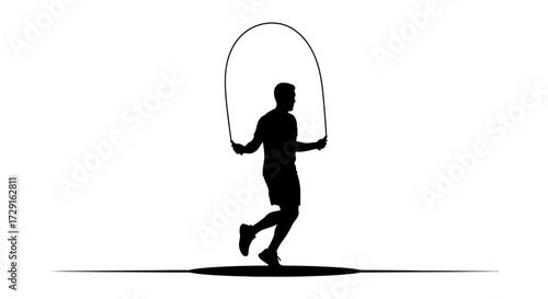 Dynamic man silhouette performing energetic jump rope workout for fitness and agility training