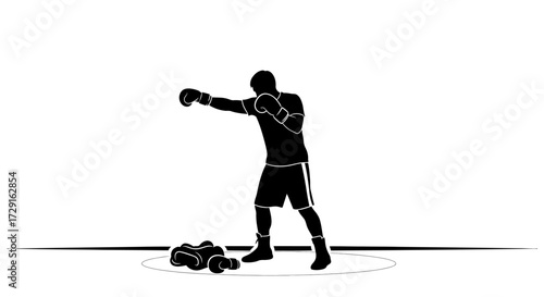 Dynamic boxer training vigorously in silhouette, showcasing powerful punches and intense focus