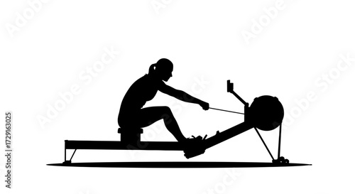 Strong woman rowing machine silhouette for intense workout and fitness goals