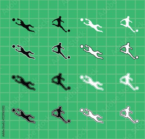 Collection of Football Sport Silhouettes A set of vector a soccer player performing actions,  kicking, dribbling, and shooting. Perfect for sports graphics, team logos, and posters.