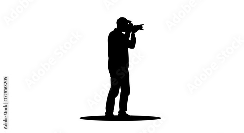 Silhouette of a photographer capturing a moment with a professional camera, ready to shoot