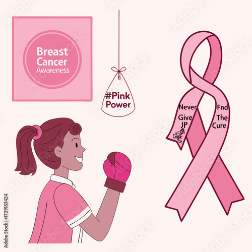 Female Cancer Survivor Holding Pink Ribbon for Breast Cancer Awareness Campaign