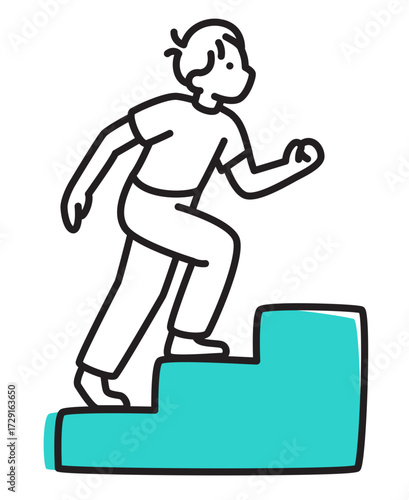 Young man climbing to the top of the stairs