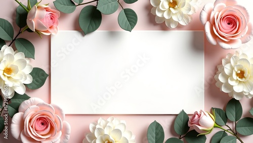 Paper with White and Pink Flowers on Soft Pink Background