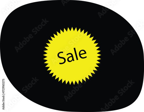  Bold vector sale sticker with yellow and black text on a high-impact black background, ideal for urgent deals, web banners, and modern digital marketing.
