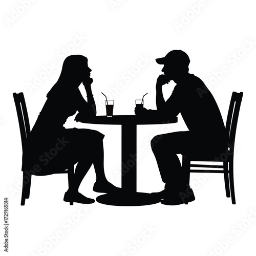 Silhouette couple enjoying drinks at a table romantic date scene silhouette