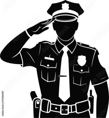 Police officer saluting vector silhouette uniform