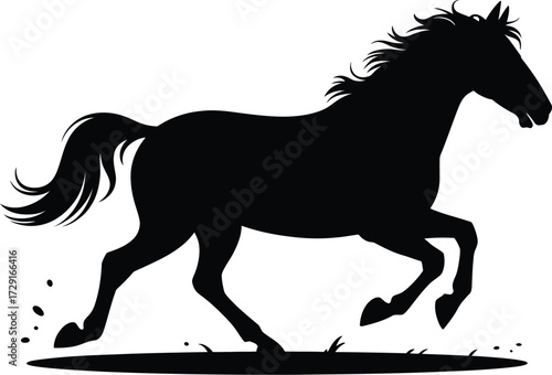 Black horse galloping across white running silhouette