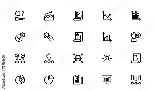 Professional Analytical Reasoning Icons Collection. Minimal style icons of thinking, logic, puzzles, and mind maps for designers, apps, and content creators.