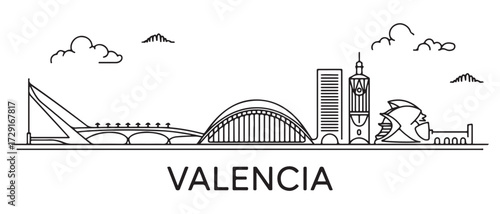 Valencia Line Art skyline banner. Valencia, Spain. with white background