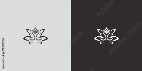 Stylized lotus blossom silhouette on contrasting backgrounds