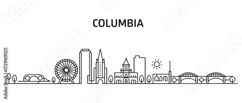 Columbia Line Art skyline banner. Columbia, MO. with white background