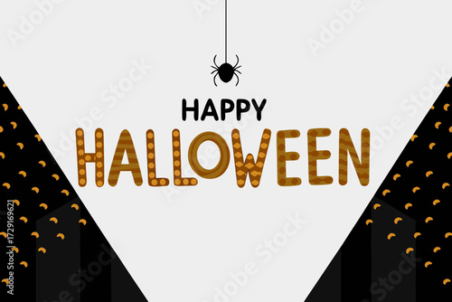 Handwritten calligraphy design featuring the phrase happy halloween in orange, surrounded by festive elements, creating a vibrant and playful atmosphere for Halloween celebrations