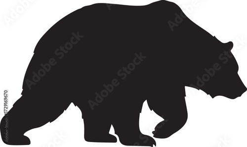 Silhouette of a walking grizzly bear illustration against a white background