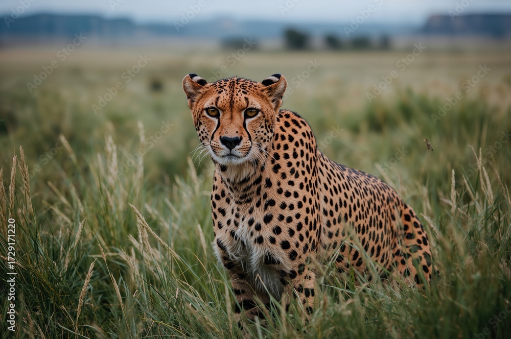 Naklejka premium A painted cheetah roaming the grasslands