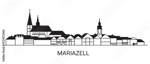 Mariazell Line Art skyline. Black Mariazell city. with white background