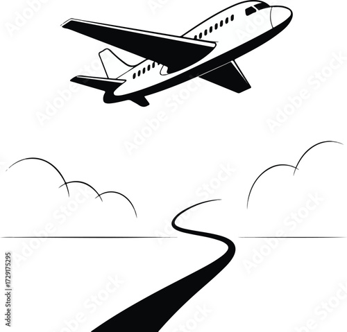 Airplane flying in hand-drawn style illustrations