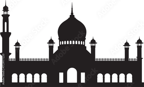 Mosque Silhouette Vector Design Ramadan Kareem Eid Mubarak Islamic Building Minaret Illustration