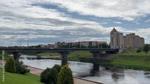 a beautiful and wide embankment over the Western Dvina River in the city of Vitebsk
