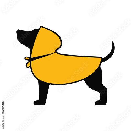 A 3D little human character with a megaphone stands next to a black cat silhouette isolated as a vector illustration