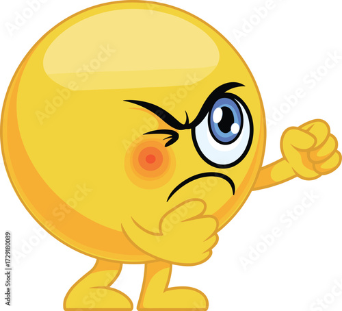 Angry and Determined Face Emoji with Fists Raised in a Fighting Stance, Ready for a Fight Argument or Challenge as a Flat Vector Illustration