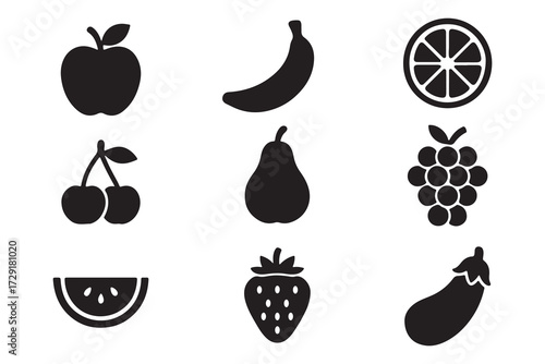 Collection of black fruit silhouettes for creative graphic design projects and visuals