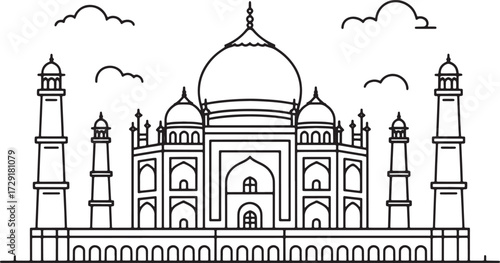 Taj Mahal India Agra Building Outline Vector on Transparency