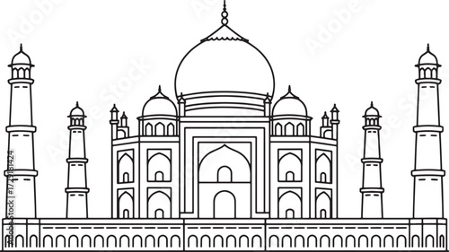 Taj Mahal India Agra Landmark Building Outline Vector on Transparency
