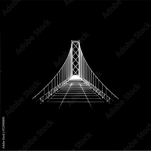 Bridge architecture design illustration of a suspension bridge crossing with cables and support structure