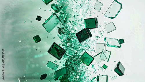Explosion of Green and Clear Glass Shapes