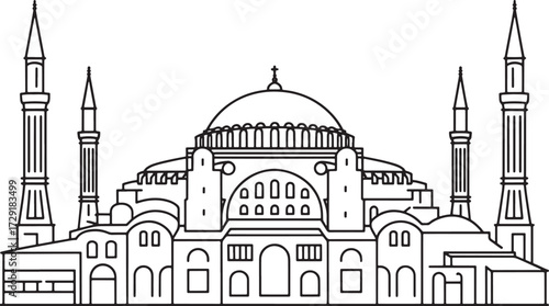 Hagia Sophia Istanbul Line Art Vector Historical Architecture Landmark
