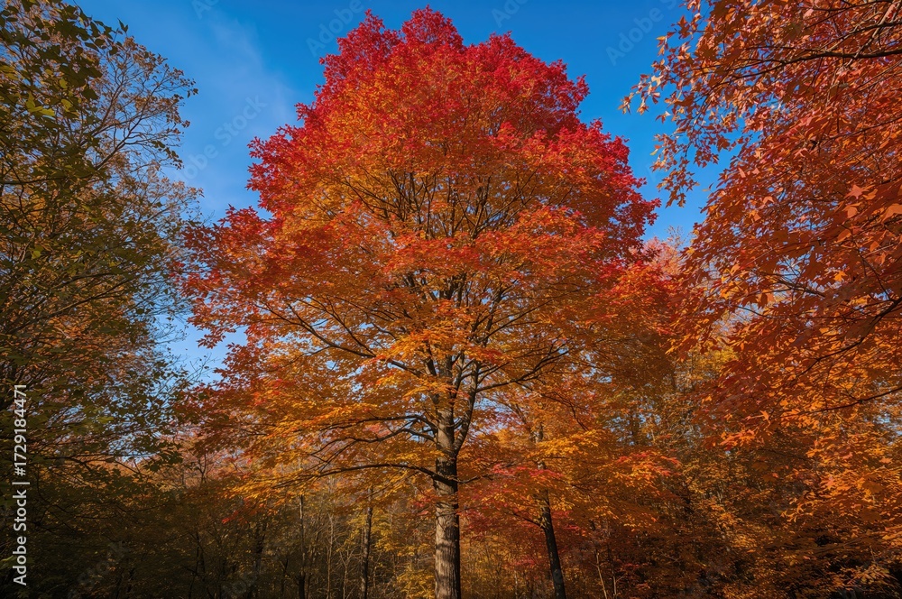 Fototapeta premium Vibrant Red and Orange Leaves in Fall