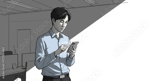 Man Using Smartphone in Modern Office Environment