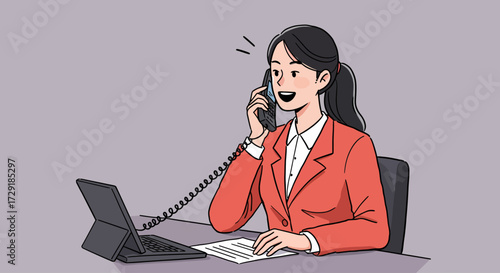 Smiling Businesswoman Talking on the Phone in Office Setting